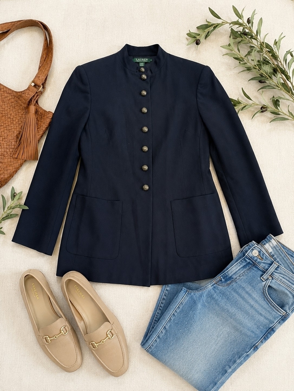 VINTAGE Ralph Lauren Navy Blue Military Style Blazer Jacket Gold Buttons Preppy - Picture 2 of 7